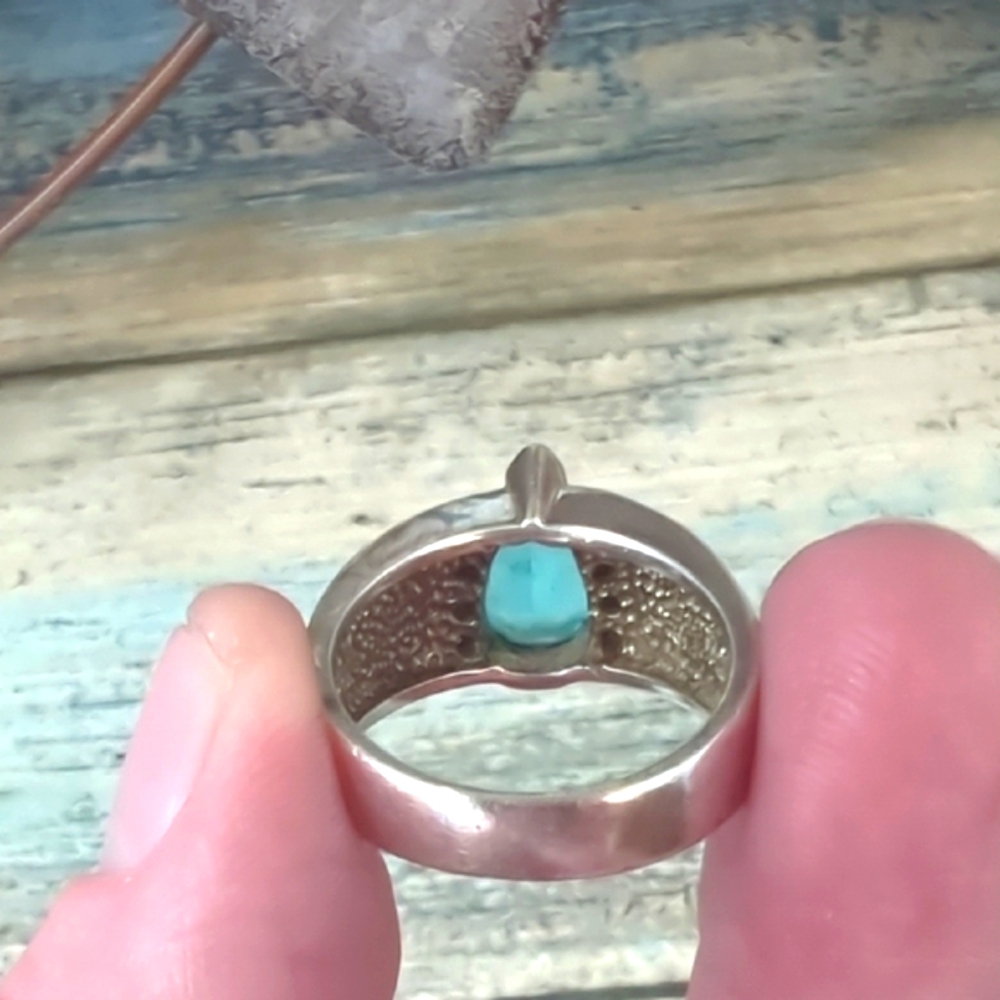 🦋Vintage Sterling Silver Pear-Cut Blue Topaz & Opal inlay - Picture 5 of 7